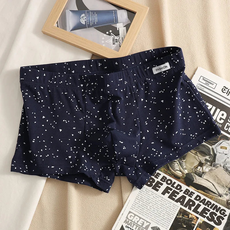 Punktmuster Herren Boxershorts | Modische Baumwollunterwäsche | Weiche Boxershorts | Größen M–3XL Kaufschwan® Marineblau XXXL