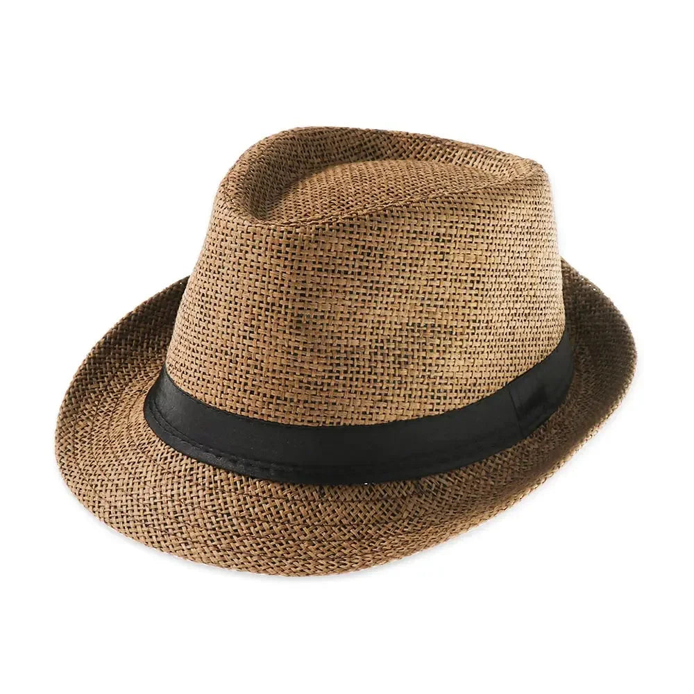 Strohhut für Damen & Herren – Atmungsaktiver Cowboy Sonnenhut mit breiter Krempe, Sommer Beach Jazz Cap Kaufschwan® Braun 2