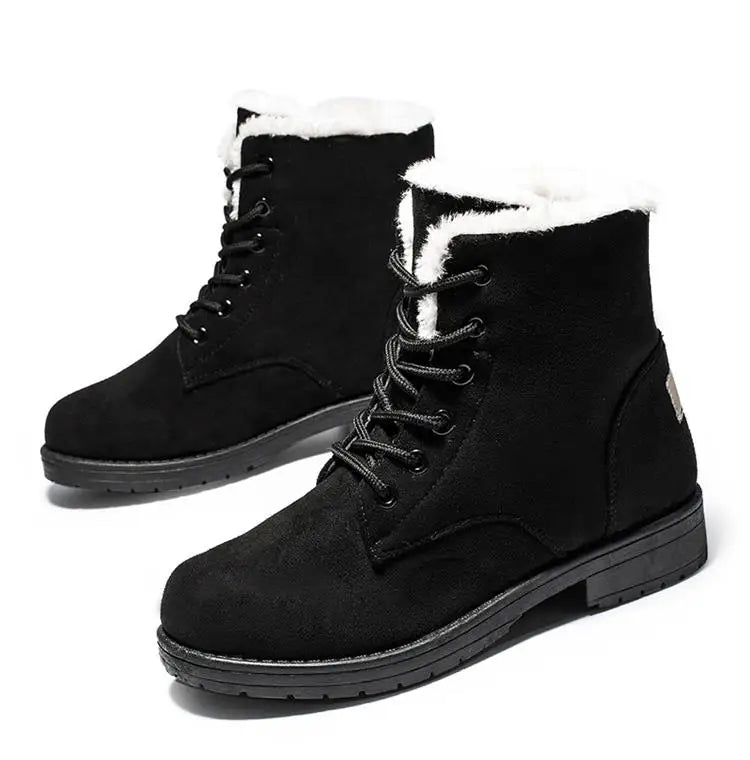 Damen Schneestiefel – Flache Plateau Winter Schuhe | Warme Kunstfell Gefütterte Plüsch Stiefel für Damen | Bequeme Winter Schuhe