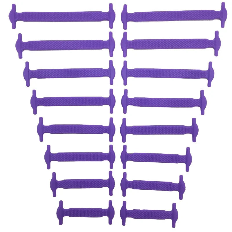 16 Stück Silikon Elastische Schnürsenkel – T-förmige No-Tie Laces | Unisex Mode Schuhbänder für Sneaker & Freizeitschuhe Kaufschwan® Lila-16-Stück