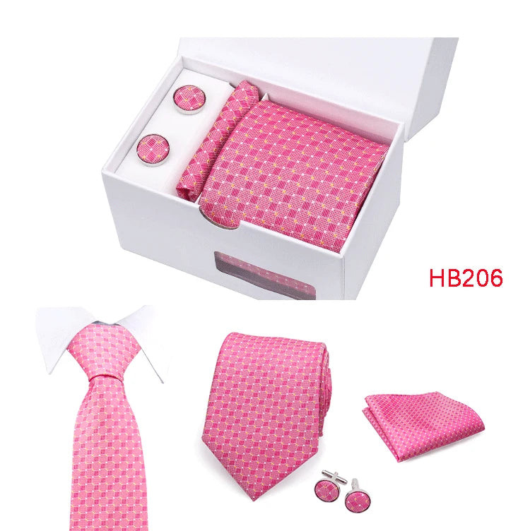 Herren Jacquard-Krawatten-Set 8 cm – Elegante Krawatte mit Einstecktuch, Manschettenknöpfen & Krawattenklammer | Luxus-Geschenkbox für Hochzeit & Business Kaufschwan®