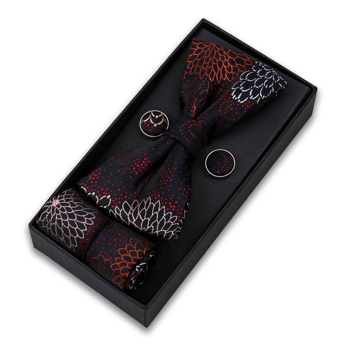 Herren Fliegen-Set – 3-teiliges Geschenkset mit Fliege, Einstecktuch & Manschettenknöpfen | Elegantes Rotes Accessoire für Business & Hochzeit