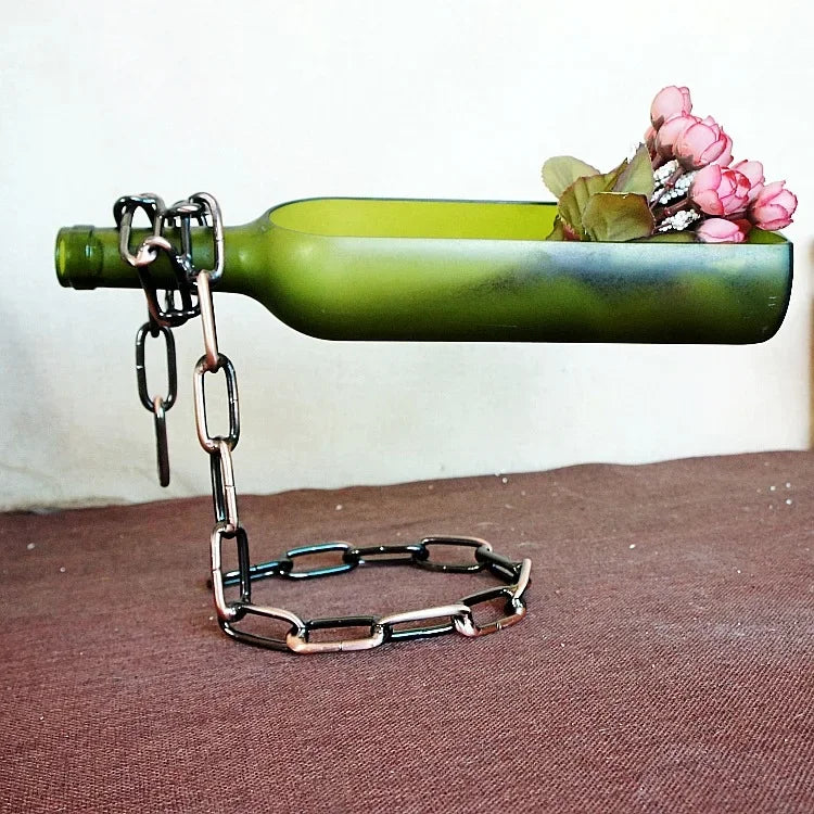 Eisenketten Weinflaschenhalter – Kreativer Schwebender Flaschenständer | Küchen- & Tischdekoration für Weinliebhaber