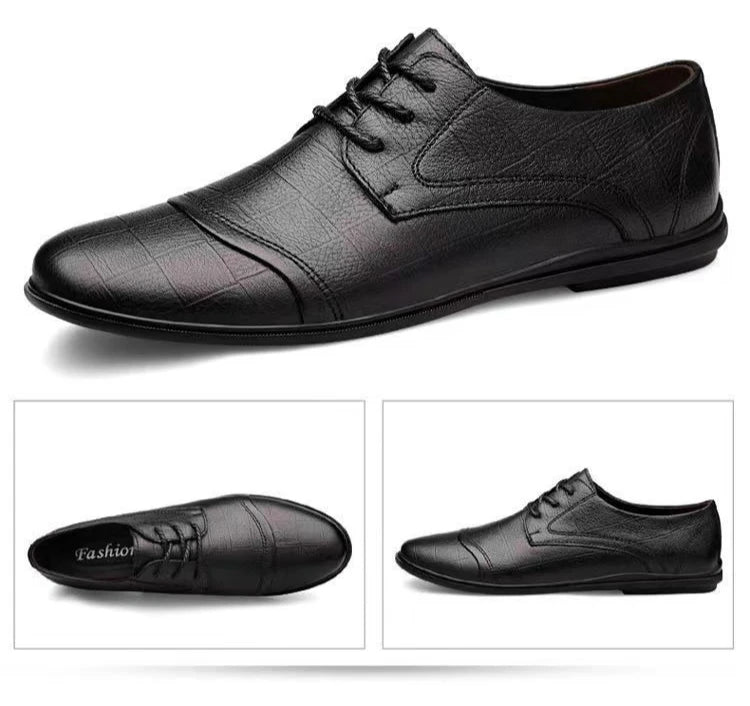 Herren Lederschuhe mit Spitzem Design – Schwarze Weiche Freizeitschuhe | Elegante Retro-Businessschuhe für Sommer & Alltag Kaufschwan®