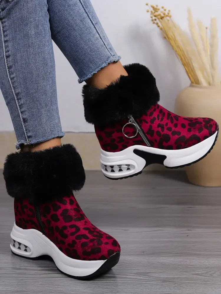 Damen Plateau Schneestiefel – Dicksohlige Winter Stiefeletten aus Kunst-Wildleder | Rutschfeste Knöchelstiefel mit Kunstfellfutter Größe 43