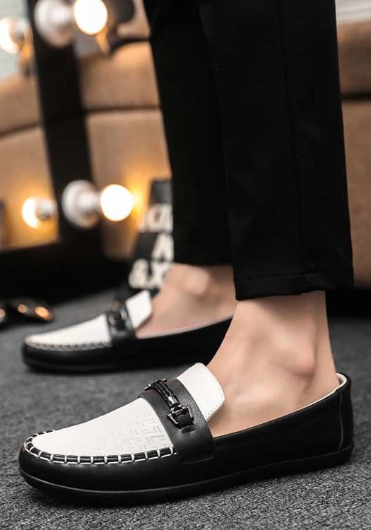 Herren Leder-Loafer – Klassische Runde Mokassins | Flache Slip-On Freizeitschuhe aus Weichem PU-Leder für Büro & Alltag Kaufschwan®