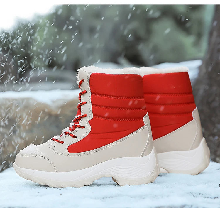 Damen Schneestiefel – Winter Plateau Schuhe | Warme Kunstfell Gefütterte Flache Stiefel für Damen | Bequeme Winter Schuhe