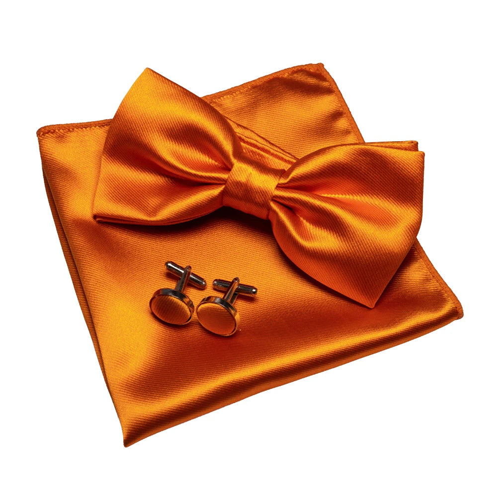 Herren Satin-Fliegen-Set – Elegante Fliege mit Manschettenknöpfen & Einstecktuch | Glänzendes Accessoire für Business & Hochzeit Kaufschwan® Orange