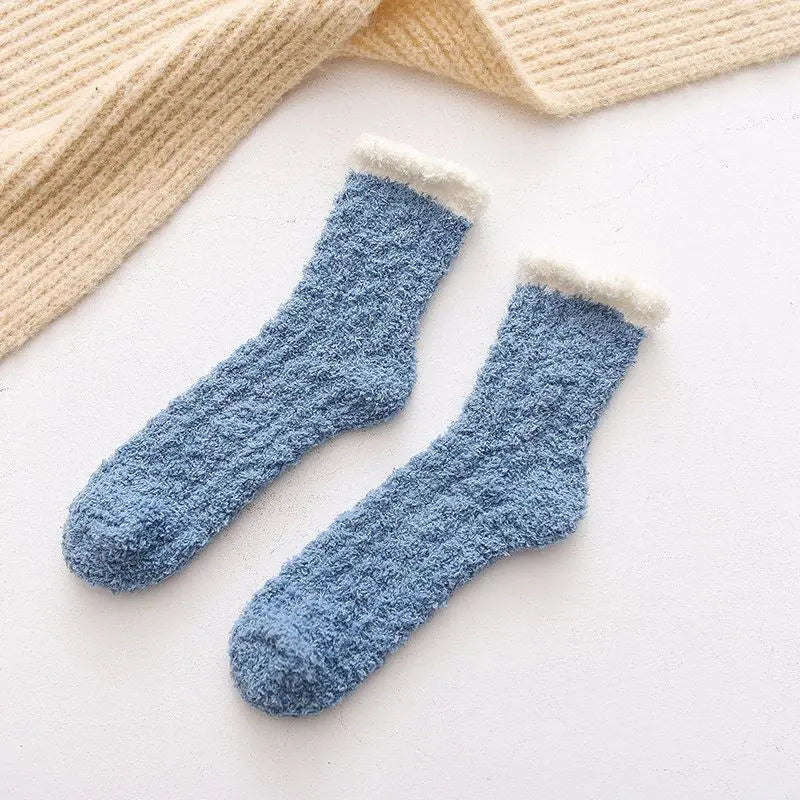 10 Paare Winter-Baumwollsocken | Warme Dicke Haussocken | Flauschige Plüsch-Socken in Wadenhöhe für Herbst & Winter Kaufschwan® Blau 4 Paare