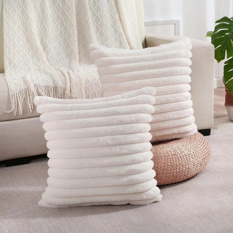 Weiß & Rosa Dekorativer Kissenbezug | Flauschiger Weicher Überwurf für Sofa, Couch & Wohnkultur | 45x45cm Kaufschwan®