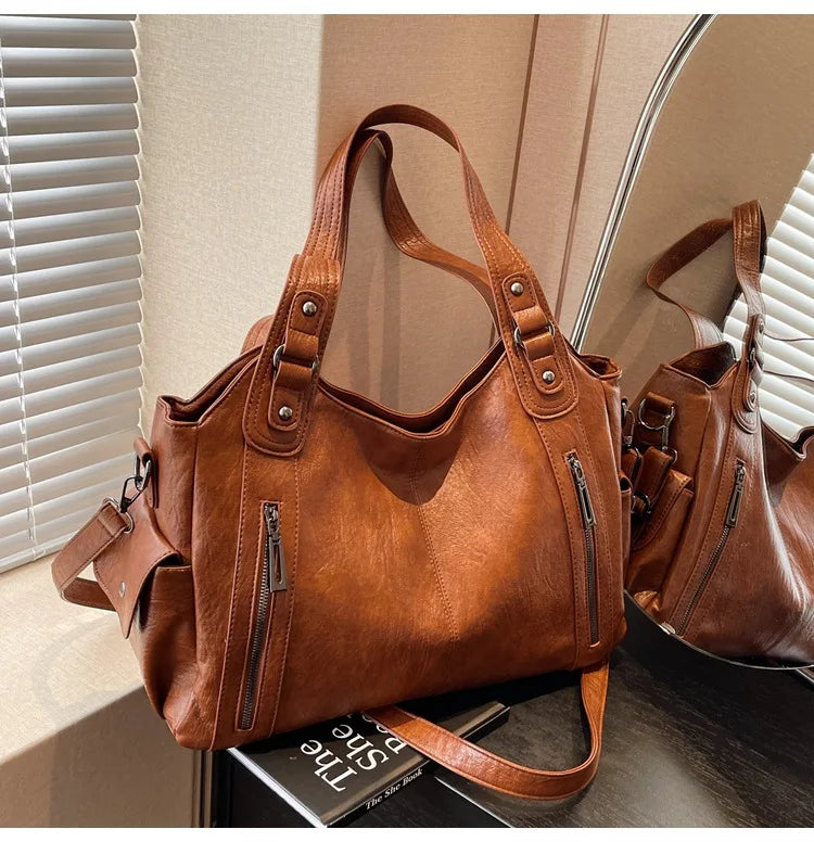 Damen Schultertasche – Hochwertige Kunstleder Handtasche mit Kontrastfarben | Weiches Innenfach & Reißverschluss Kaufschwan®