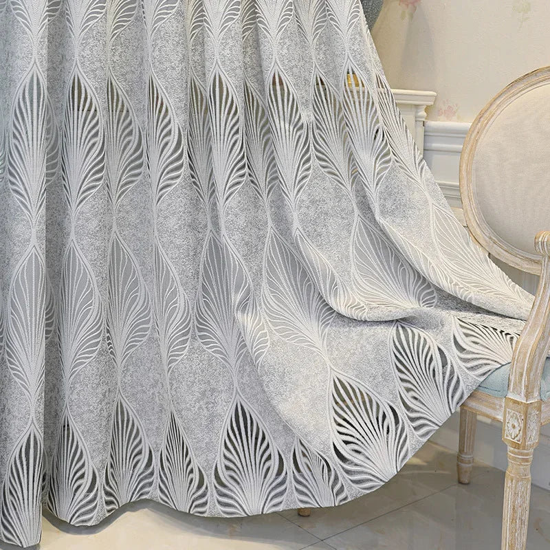 Nordic Weißer Transparenter Vorhang mit Hohlen Blättern für Schlafzimmer Wohnzimmer Kaufschwan® Grau W150cmXH250cm 1 Stück Ösenverschluss