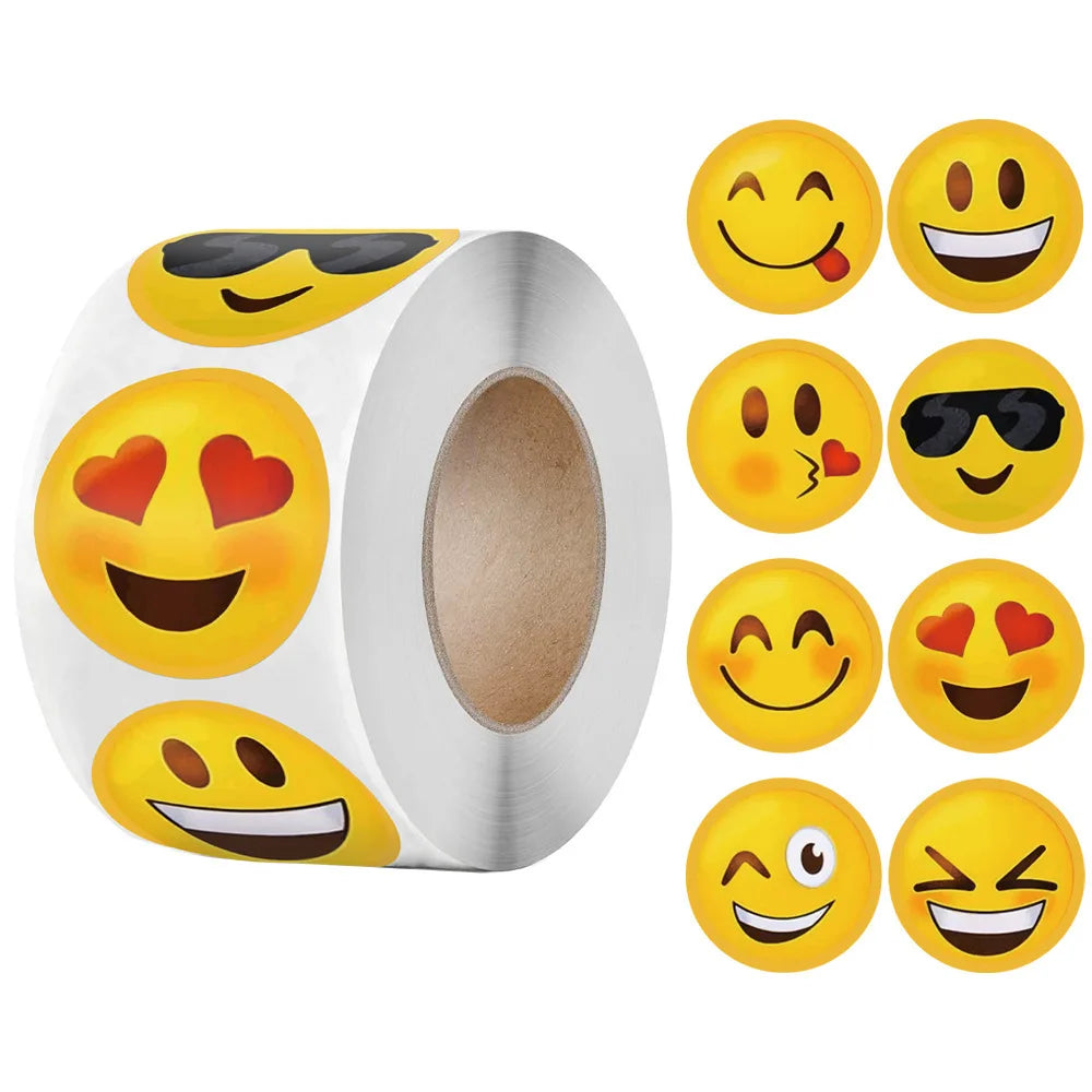 500 Stück/Rolle Lustige Cartoon-Smiley-Aufkleber – 8 Designs | 2,5 cm Runde Belohnungs-Sticker für Kinder | DIY, Geschenke & Dekoration