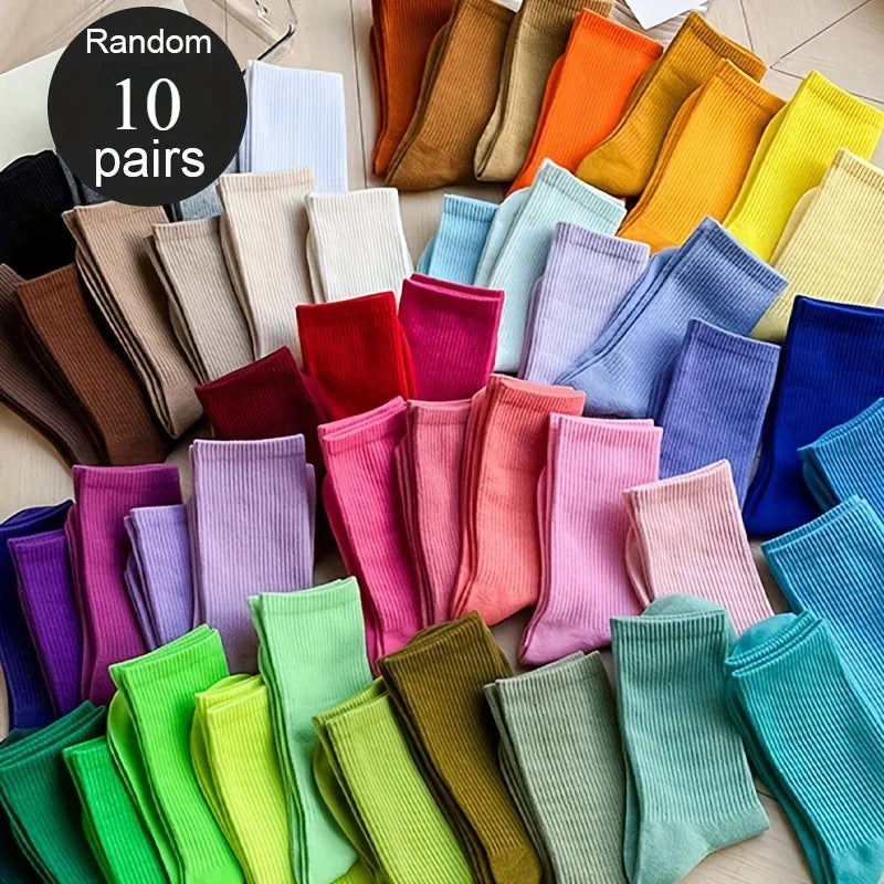 10/20 Paare Bonbonfarbene Kniesocken | Unisex Streetstyle Sport Mittellang für Herbst & Winter | Damen Strümpfe & Hosiery Kaufschwan® Bunt - 10 Paare Einheitsgröße