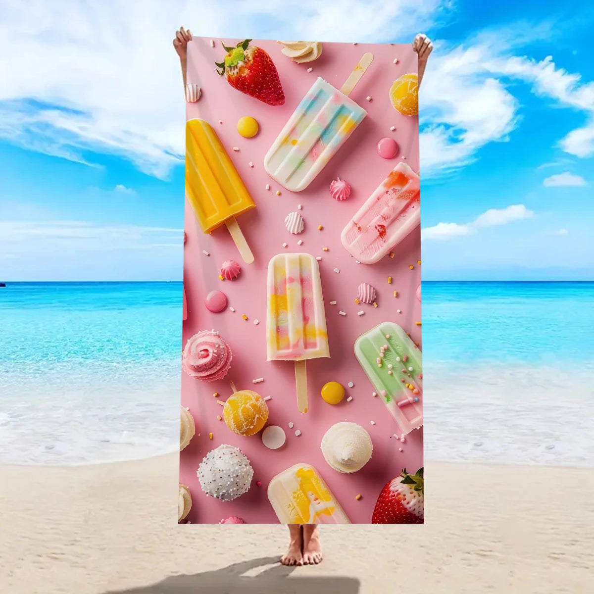 Strandtuch mit Eiscreme-Motiv – Schnell Trocknendes & Saugfähiges Mikrofaser Handtuch | Lustiges Sommer Handtuch für Reisen, Sport & Yoga
