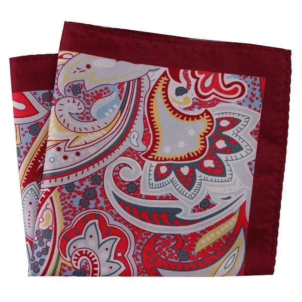 Großes 30×30CM Herren Einstecktuch – Mehrfarbig Bedruckt mit Blumen-, Paisley-, Hahnentritt- & Geometrischem Muster Kaufschwan® Weinrot mit Paisley-Muster