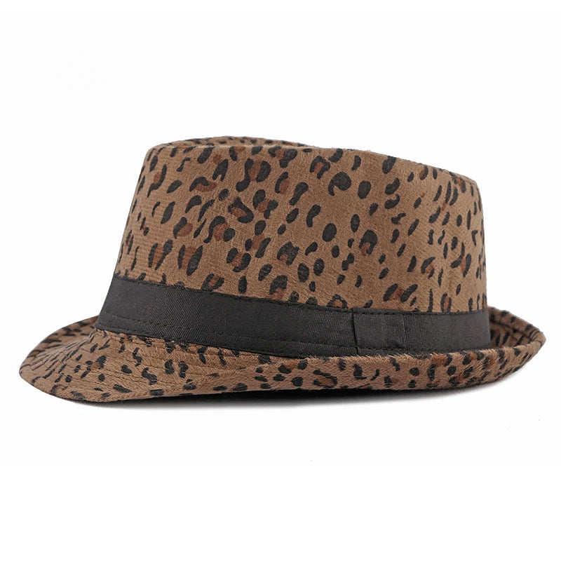 Herbst & Winter Damen Hut – Jazzhut, Britischer Retro Gentleman Fedora, Herren Leopard Tier Partyhut Kaufschwan® Braun