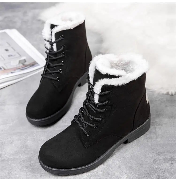 Damen Schneestiefel – Flache Plateau Winter Schuhe | Warme Kunstfell Gefütterte Plüsch Stiefel für Damen | Bequeme Winter Schuhe