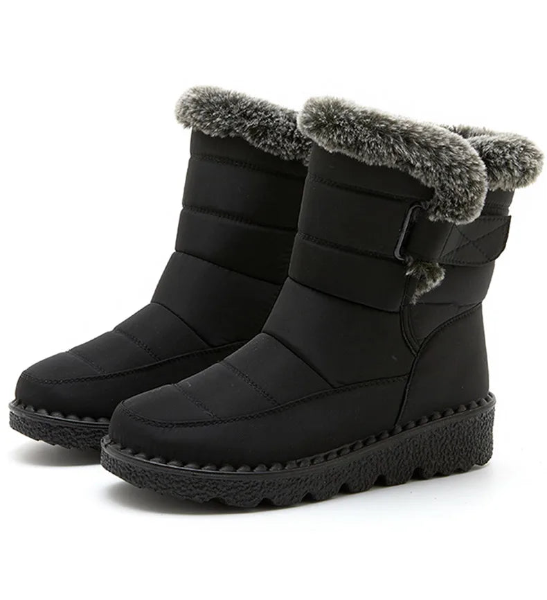 Damen Trendige Winterstiefel – Wasserdichte Knöchelstiefel mit Kunstfell Futter | Warme Low-Heel Schneestiefel für Damen