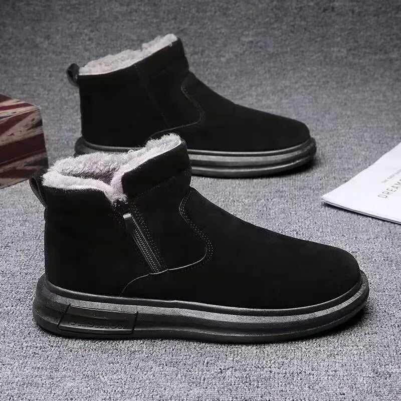Herren Schneestiefel mit Fell – Warme Winter-Wildleder-Stiefeletten | Weiche Bequeme Schuhe für Alltag & Outdoor Kaufschwan® Schwarz 39