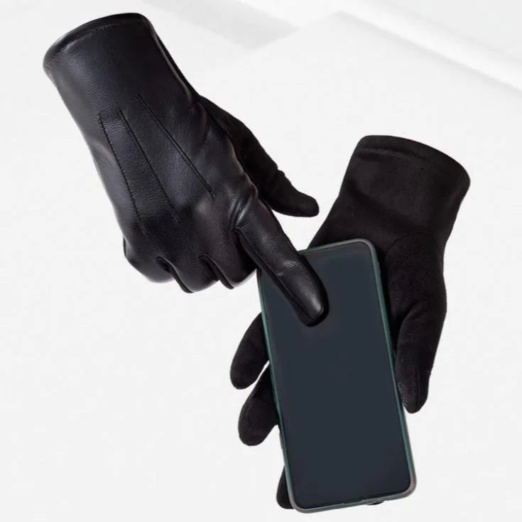 Hochwertige Herren Lederhandschuhe – Winter Business Handschuhe | Winddicht & Warm mit Touchscreen-Funktion – Schwarze Autofahrerhandschuhe Kaufschwan®