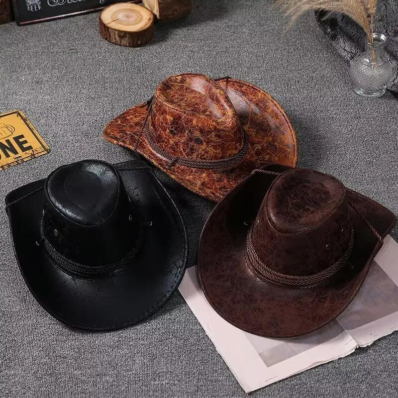 Kunstleder Western Cowboy Hut für Damen & Herren – Vintage Gentleman Dress Hat, Panama Cowgirl Jazz Cap, Klassischer Sombrero Kaufschwan®
