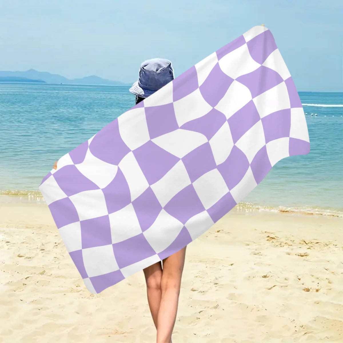 Modisches Kariertes Strandtuch – Schnell Trocknend & Saugfähig | Großes Mikrofaser Handtuch in Mehreren Farben für Strand & Reisen