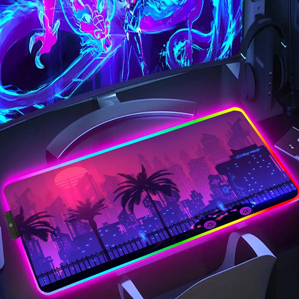 LED RGB Gaming Mauspad – Cyber Neon City Erweiterte Schreibtischmatte für E-Sports Tastatur und Laptop Kaufschwan®