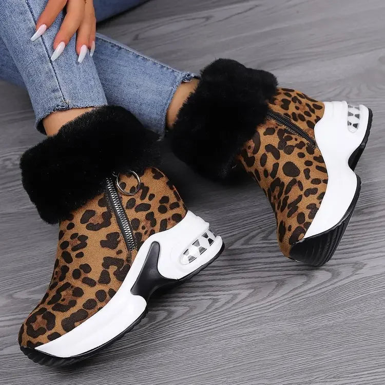 Damen Plateau Schneestiefel – Dicksohlige Winter Stiefeletten aus Kunst-Wildleder | Rutschfeste Knöchelstiefel mit Kunstfellfutter Größe 43