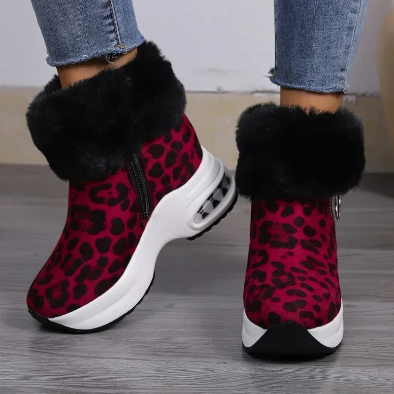 Damen Plateau Schneestiefel – Dicksohlige Winter Stiefeletten aus Kunst-Wildleder | Rutschfeste Knöchelstiefel mit Kunstfellfutter Größe 43