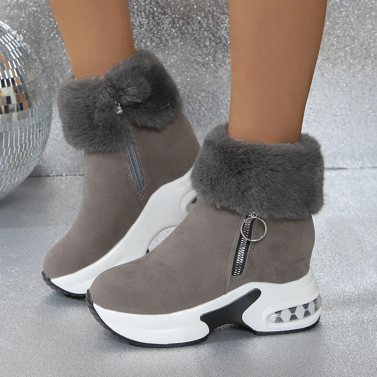 Damen Winter Schneestiefel – Kurzschaft Stiefel mit Kunstfell Fleece Futter | Warme Baumwollstiefel mit Absatz & Gummisohle Größe 43