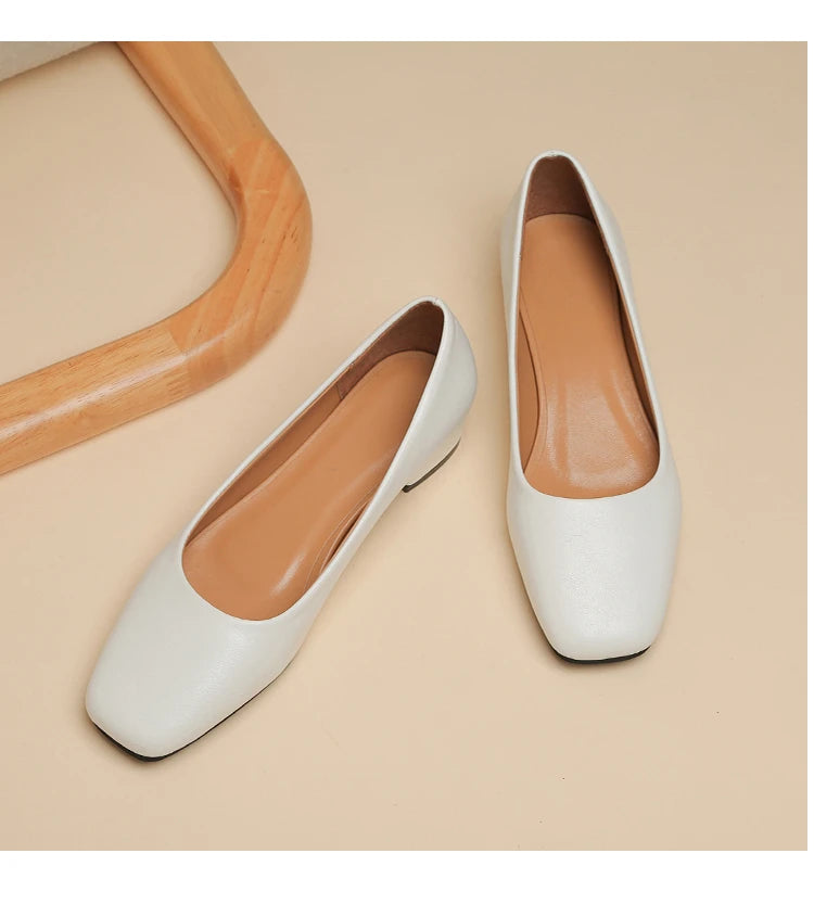 Damen Business-Pumps mit Quadratischer Spitze – Elegante Flache Schuhe mit Niedrigem Absatz | Büro- und Karriereschuhe für Frühjahr & Herbst Kaufschwan®