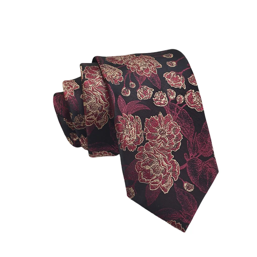 Herren Jacquard-Krawatte 8 cm – Hochwertige Krawatte mit Punkt- & Blumenmuster | Elegantes Accessoire für Business, Büro & Hochzeit Kaufschwan® Dunkelrot mit Muster