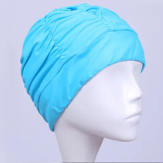 Damen Badehaube Turban Stil – Stoff Schwimmkappe | Schutz für Langes Haar & Ohren, Atmungsaktive Yoga- & Spa-Kappe in Mehreren Farben