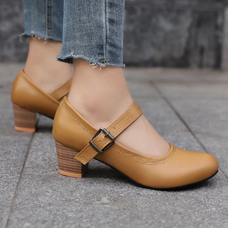 Damen Pumps mit Blockabsatz – Runde Spitze & 5 cm Absatz | Elegante Business-Schuhe für Büro & Karriere Kaufschwan®