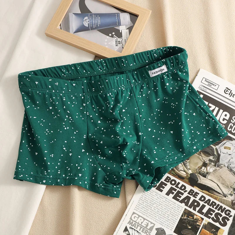 Punktmuster Herren Boxershorts | Modische Baumwollunterwäsche | Weiche Boxershorts | Größen M–3XL Kaufschwan® Grün L