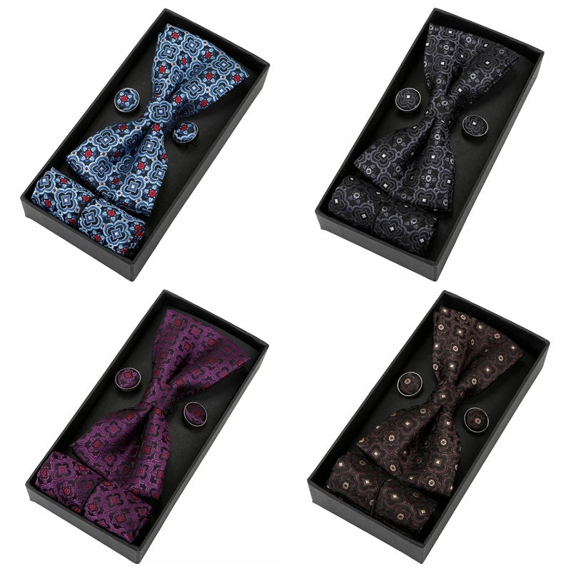 Herren Fliegen-Set mit Blumen-Paisley-Muster – 3-teiliges Geschenkset mit Fliege, Einstecktuch & Manschettenknöpfen | Elegantes Accessoire für Hochzeit & Business Kaufschwan®