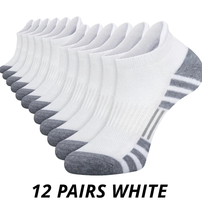 12 Paare Herren Mesh Atmungsaktive Sportsocken | Ganzjahres Einfarbige Kurzsocken Kaufschwan® 12 Paare Weiß Einheitsgröße