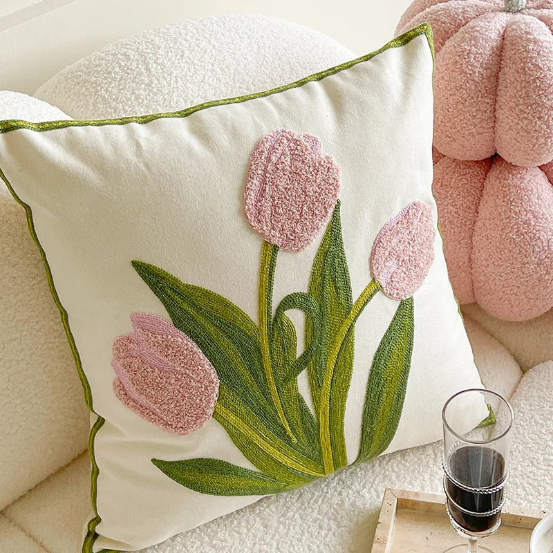 Tulpen-Kissen | Niedliches Rosa Kürbis-Kissen | Sofa-, Bett- & Dekokissen Kaufschwan® Tulpe Rosa