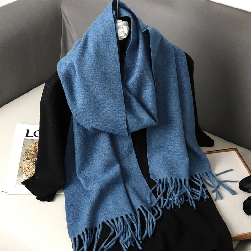 Bunte Winter Schals für Damen | Langer Kaschmir-Optik Wärmeschal | Einfarbig Hijab, Umschlagtuch & Pashmina Kopftuch