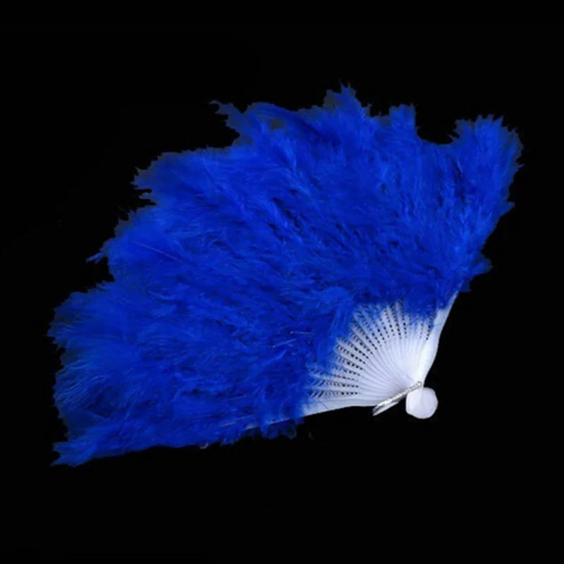 9 Farben Feder-Handfächer | Faltbarer Kostüm- und Tanzfächer für Hochzeiten & Showgirls Kaufschwan® Blau