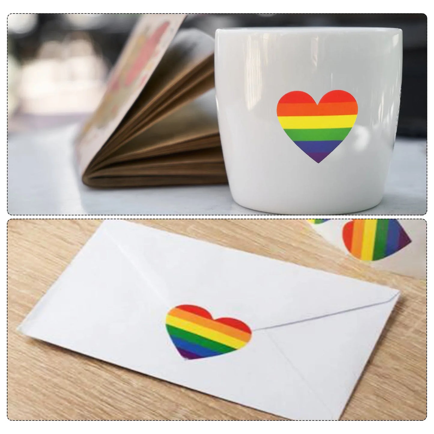 500 Stück Pride Aufkleber – Regenbogen Herz & Quadrat Etiketten | 3,8cm/2,5cm Klebeaufkleber für Tasse, Tasche, Vase & DIY-Dekoration