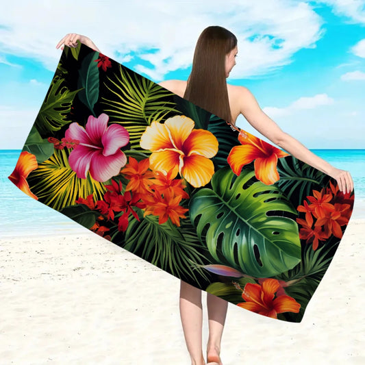 Tropisches Blumen Strandtuch – Schnell Trocknendes & Saugfähiges Mikrofaser Handtuch | Leichtes Reisehandtuch für Sport, Yoga, Schwimmen & Camping