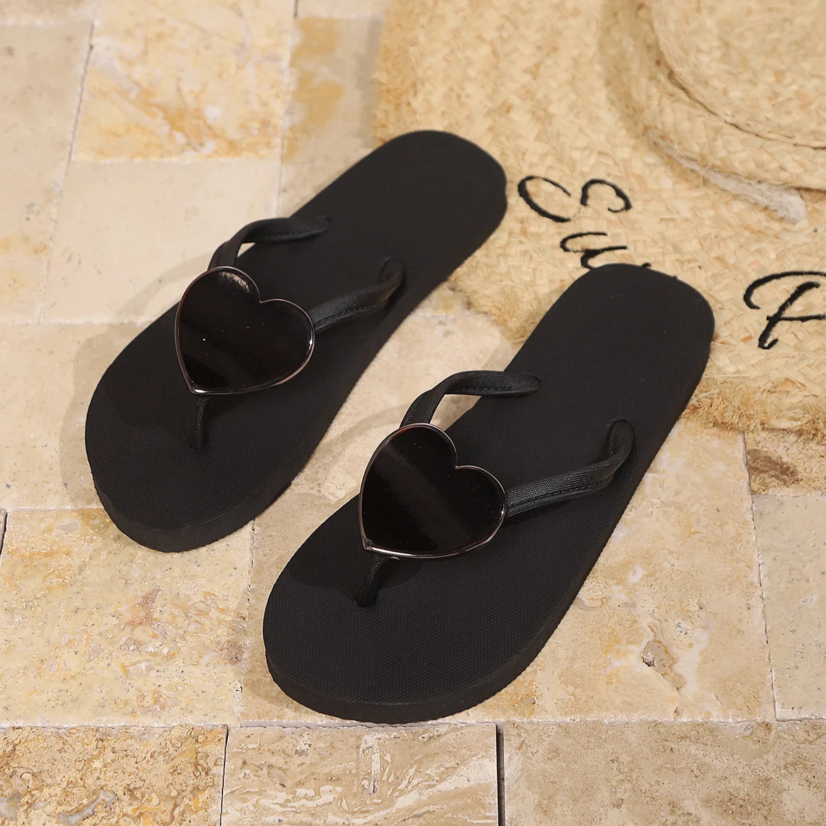 Damen Sommer Flip-Flops | Herz-Design Slipper | Freizeit-, Strand- & Hausschuhe | Größe 43 Kaufschwan®