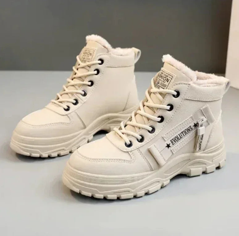 Damen Winter Schneestiefel – Warme High-Top Plateau Sneakers | Kunstfell Gefütterte Knöchelstiefel Größe 45