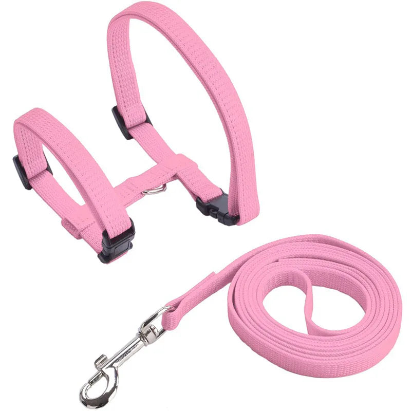 Verstellbares Nylon-Katzengeschirr für Katze mit Leine – Gemütliches Geschirr mit Halsriemen Kaufschwan® Rosa