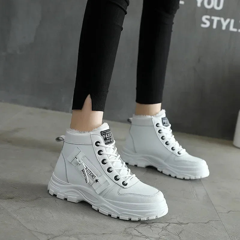Damen Winter Schneestiefel – Warme High-Top Plateau Sneakers | Kunstfell Gefütterte Knöchelstiefel Größe 45