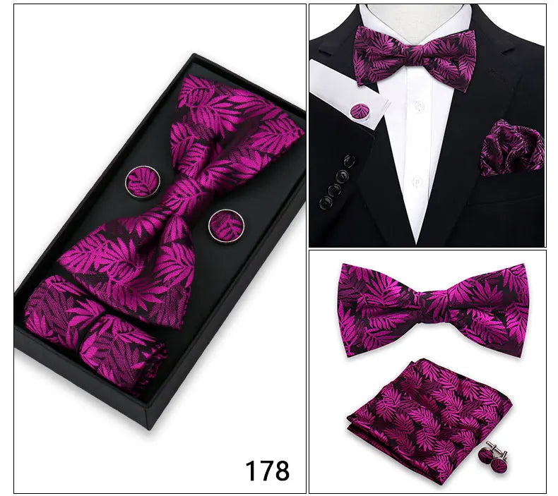Herren Fliegen-Set – 3-teiliges Geschenkset mit Fliege, Einstecktuch & Manschettenknöpfen | Elegantes Rotes Accessoire für Business & Hochzeit Kaufschwan®