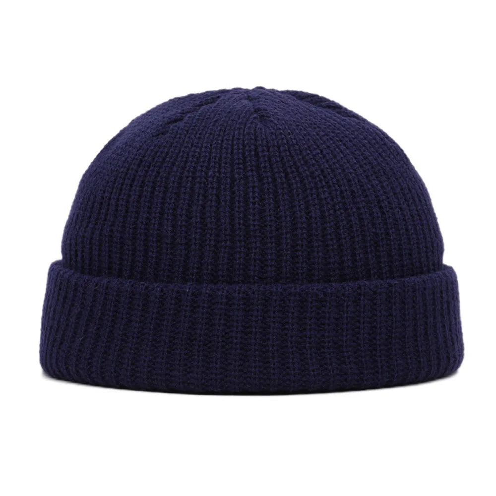 Winter Strickmütze – Kurze Hip Hop Cap | Unisex Elastische Wollmütze für Damen & Herren Kaufschwan® Marine Einheitsgröße