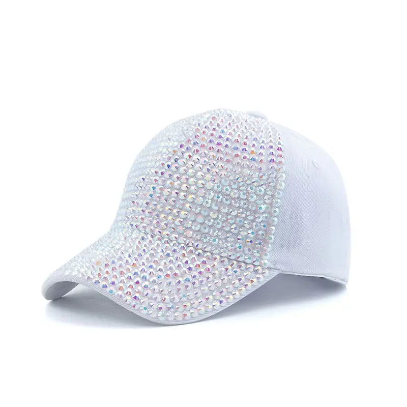 Damen Rhinestone Baseballkappe | Sommer & Herbst Sonnenhut für Damen | Koreanischer Stil Fashion Hip-Hop Reise Kappe Kaufschwan® Weiß